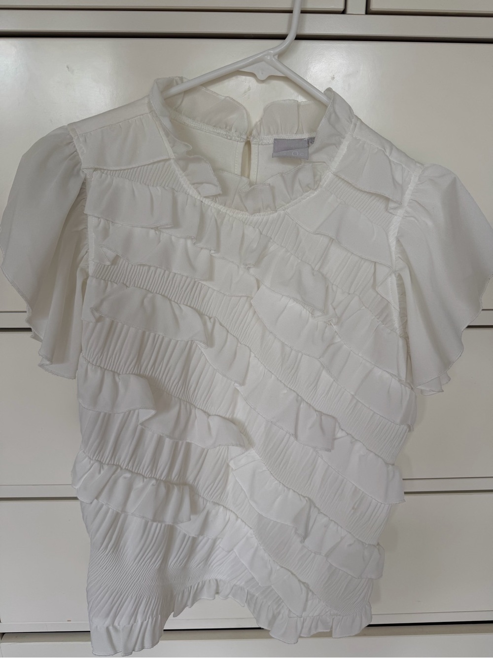 Women’s White Ruffle Short Sleeve Blouse